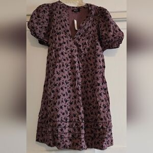 Madewell tillie puff sleeve mini dress, color: fig